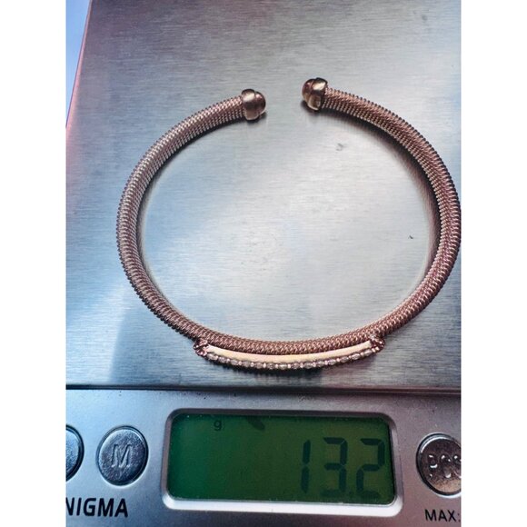 Estate Sterling Silver 925 Mesh Cuff Bracelet with CZ Bar Accent 7" 13.2g - Picture 10 of 11